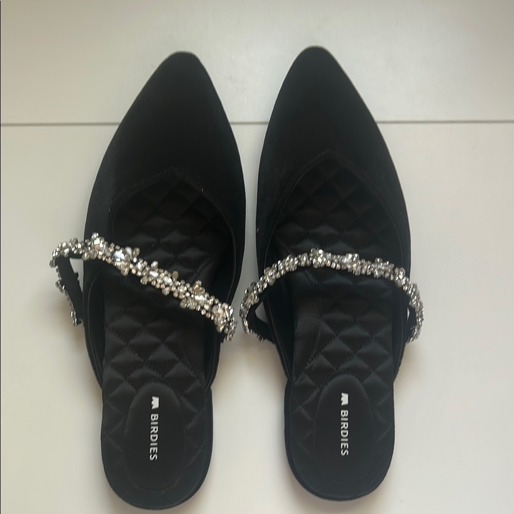 Birdies Black Crystal Embellished Mules
